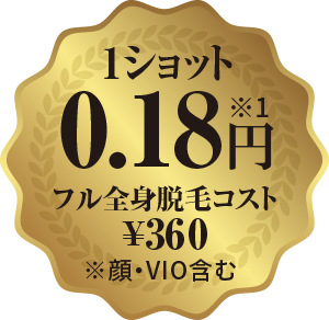 1ショット0.18円 フル全身脱毛コスト\360 ※顔・VIO含む